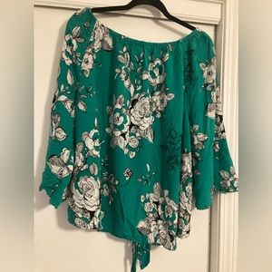 Long Sleeve Green Plus Size Floral Blouse